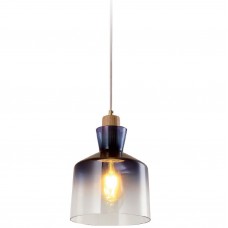 Φωτιστικό Κρεμαστό Μονόφωτο Φ20cm E27 230V Ξύλο-Μπλέ 955ALMA1/BL